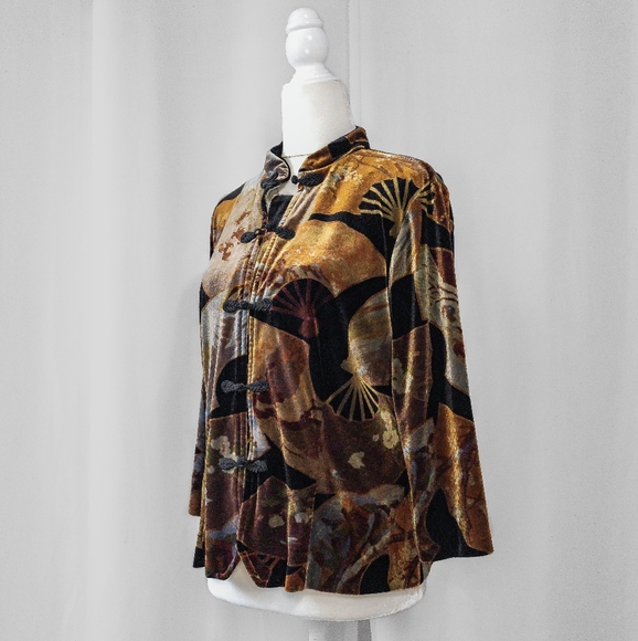 Vintage 90s Black & Gold Velvet Cardigan - Picture 3 of 6